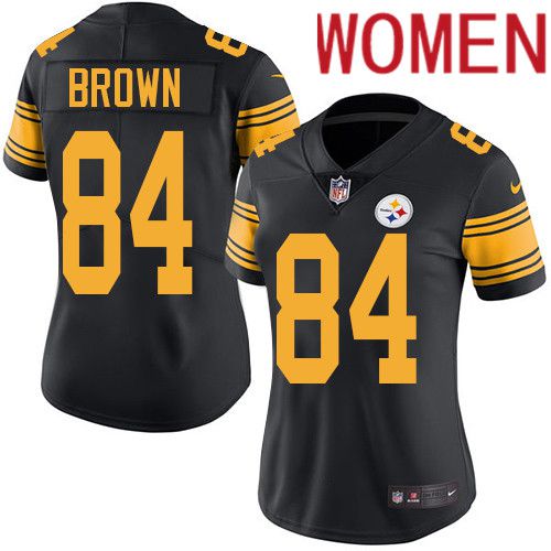 Women Pittsburgh Steelers #84 Antonio Brown Nike Black Vapor Limited Rush NFL Jersey->women nfl jersey->Women Jersey
